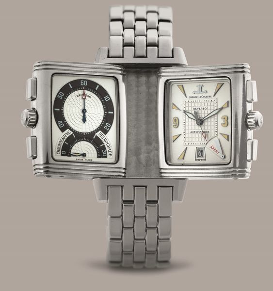 JEAGER LECOULTRE - Reverso Grand Sport Chrono in acciaio impermeabile reversibile con doppio quadrante bianco e bracciale in acciaio  - Asta Orologi da Polso e da Tasca - Associazione Nazionale - Case d'Asta italiane