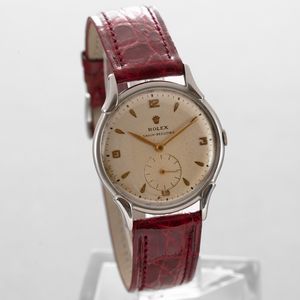 ROLEX - Precision ref 4498 in acciaio con fondello a scatto, anse riportate, quadrante Argent con piccoli secondi in basso e numeri Arabi applicati, carica manuale  - Asta Orologi da Polso e da Tasca - Associazione Nazionale - Case d'Asta italiane