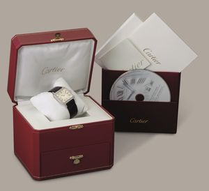 CARTIER - Santos Dumont in oro bianco 18k e diamanti, quadrante argent numeri romani, movimento al quarzo, cinturino in pelle con deployante con scatola e garanzia  - Asta Orologi da Polso e da Tasca - Associazione Nazionale - Case d'Asta italiane