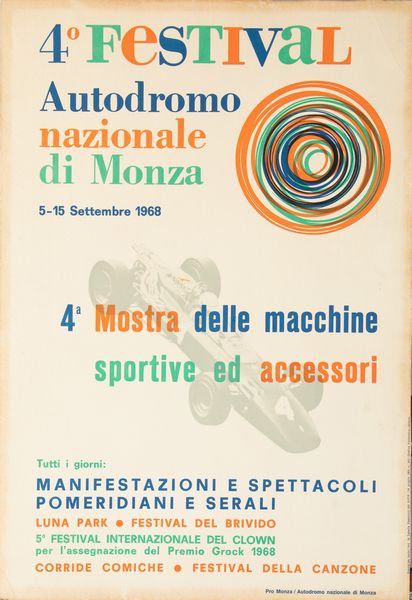 Sergio Trojsi - Designal : 4 Festival Autodromo Nazionale di Monza  - Asta POP Culture e Manifesti d'Epoca - Associazione Nazionale - Case d'Asta italiane