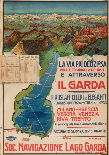 Pasini : Societ di Navigazione Lago di Garda  - Asta POP Culture e Manifesti d'Epoca - Associazione Nazionale - Case d'Asta italiane