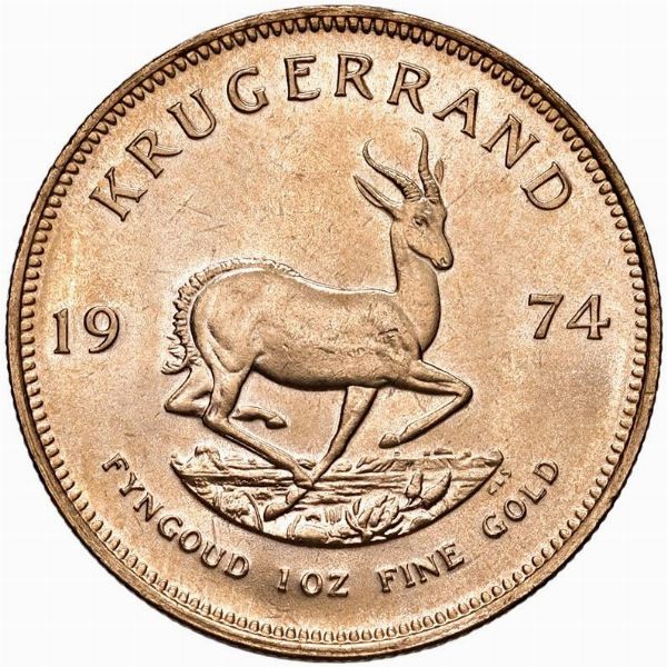 SUDAFRICA. KRUGERRAND 1974  - Asta Medaglie napoleoniche, monete toscane di grande modulo. Aurea: monete e medaglie d'oro - Associazione Nazionale - Case d'Asta italiane