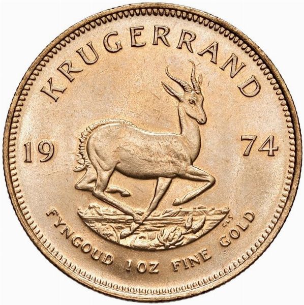 SUDAFRICA. KRUGERRAND 1974  - Asta Medaglie napoleoniche, monete toscane di grande modulo. Aurea: monete e medaglie d'oro - Associazione Nazionale - Case d'Asta italiane