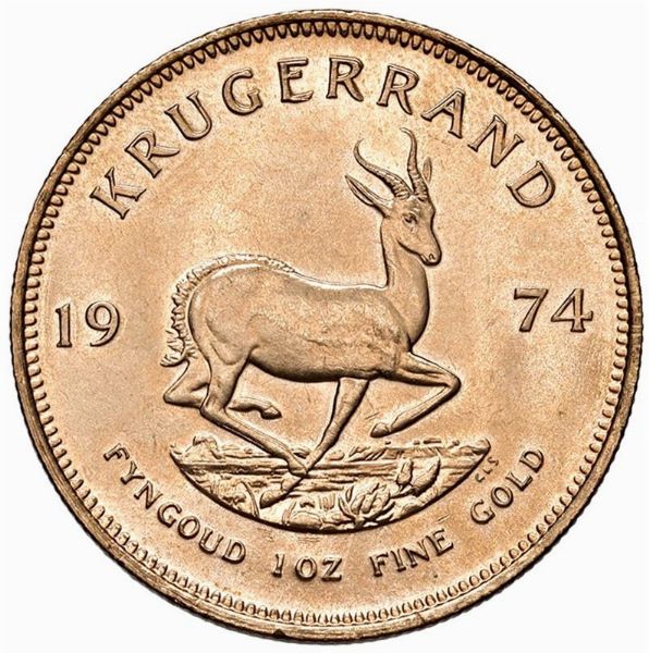 SUDAFRICA. KRUGERRAND 1974  - Asta Medaglie napoleoniche, monete toscane di grande modulo. Aurea: monete e medaglie d'oro - Associazione Nazionale - Case d'Asta italiane