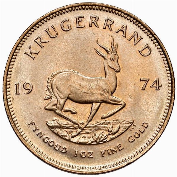 SUDAFRICA. KRUGERRAND 1974  - Asta Medaglie napoleoniche, monete toscane di grande modulo. Aurea: monete e medaglie d'oro - Associazione Nazionale - Case d'Asta italiane