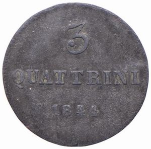 FIRENZE. LEOPOLDO II DI LORENA (1824-1859) 3 QUATTRINI 1844  - Asta Medaglie napoleoniche, monete toscane di grande modulo. Aurea: monete e medaglie d'oro - Associazione Nazionale - Case d'Asta italiane