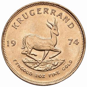 SUDAFRICA. KRUGERRAND 1974  - Asta Medaglie napoleoniche, monete toscane di grande modulo. Aurea: monete e medaglie d'oro - Associazione Nazionale - Case d'Asta italiane