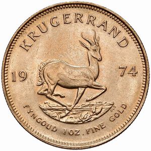 SUDAFRICA. KRUGERRAND 1974  - Asta Medaglie napoleoniche, monete toscane di grande modulo. Aurea: monete e medaglie d'oro - Associazione Nazionale - Case d'Asta italiane