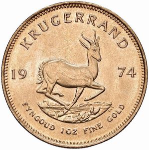 SUDAFRICA. KRUGERRAND 1974  - Asta Medaglie napoleoniche, monete toscane di grande modulo. Aurea: monete e medaglie d'oro - Associazione Nazionale - Case d'Asta italiane