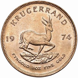 SUDAFRICA. KRUGERRAND 1974  - Asta Medaglie napoleoniche, monete toscane di grande modulo. Aurea: monete e medaglie d'oro - Associazione Nazionale - Case d'Asta italiane