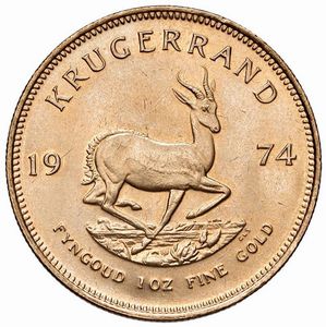 SUDAFRICA. KRUGERRAND 1974  - Asta Medaglie napoleoniche, monete toscane di grande modulo. Aurea: monete e medaglie d'oro - Associazione Nazionale - Case d'Asta italiane