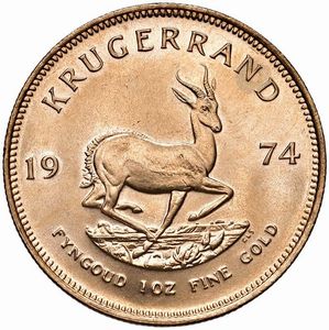 SUDAFRICA. KRUGERRAND 1974  - Asta Medaglie napoleoniche, monete toscane di grande modulo. Aurea: monete e medaglie d'oro - Associazione Nazionale - Case d'Asta italiane