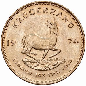 SUDAFRICA. KRUGERRAND 1974  - Asta Medaglie napoleoniche, monete toscane di grande modulo. Aurea: monete e medaglie d'oro - Associazione Nazionale - Case d'Asta italiane