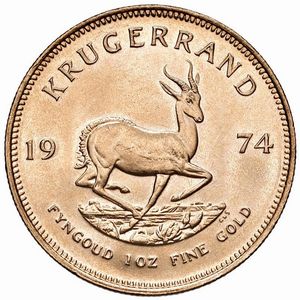 SUDAFRICA. KRUGERRAND 1974  - Asta Medaglie napoleoniche, monete toscane di grande modulo. Aurea: monete e medaglie d'oro - Associazione Nazionale - Case d'Asta italiane