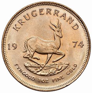 SUDAFRICA. KRUGERRAND 1974  - Asta Medaglie napoleoniche, monete toscane di grande modulo. Aurea: monete e medaglie d'oro - Associazione Nazionale - Case d'Asta italiane