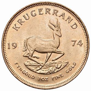 SUDAFRICA. KRUGERRAND 1974  - Asta Medaglie napoleoniche, monete toscane di grande modulo. Aurea: monete e medaglie d'oro - Associazione Nazionale - Case d'Asta italiane