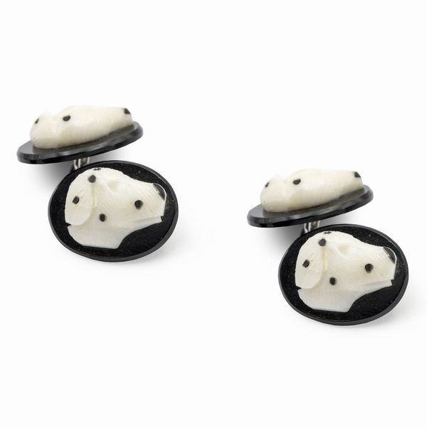 Gemelli testa dalmata in oro bianco 18kt  - Asta Gioielli Orologi e Fashion Vintage - Associazione Nazionale - Case d'Asta italiane