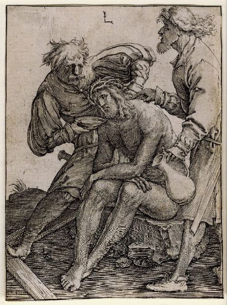 LUCAS VAN LEYDEN : Soldati offrono acqua da bere al Salvatore.  - Asta Arte antica, moderna e contemporanea - Associazione Nazionale - Case d'Asta italiane