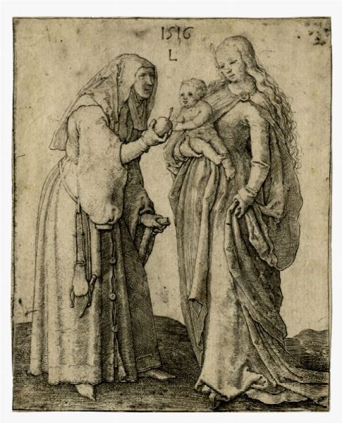 LUCAS VAN LEYDEN : La Vergine col Bambino e sant'Anna che porge una mela.  - Asta Arte antica, moderna e contemporanea - Associazione Nazionale - Case d'Asta italiane