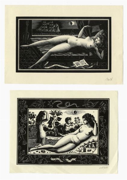 ITALO ZETTI : Lotto composto di 5 ex libris erotici.  - Asta Arte antica, moderna e contemporanea - Associazione Nazionale - Case d'Asta italiane