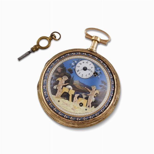 ACHARD & FILS OROLOGIO DA TASCA IN SMALTI CON AUTOMI  - Asta Orologi da polso e da tasca  - Associazione Nazionale - Case d'Asta italiane