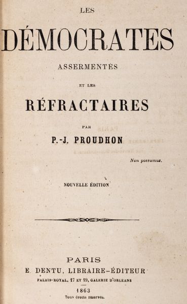 Pierre-Joseph Proudhon : De la clbration du dimanche considr sous les rapports de l'hygine publique, de la morale, des relations de famille et de cit  - Asta Libri, autografi e stampe - Associazione Nazionale - Case d'Asta italiane