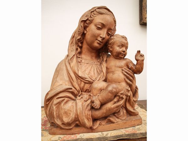 Scultore francese nella cerchia di Jean-Baptiste Pigalle : Madonna con Bambino  - Asta Arredi e Dipinti dal Castello di Gamberaia a Firenze - Associazione Nazionale - Case d'Asta italiane