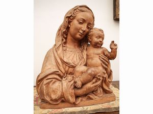 Scultore francese nella cerchia di Jean-Baptiste Pigalle : Madonna con Bambino  - Asta Arredi e Dipinti dal Castello di Gamberaia a Firenze - Associazione Nazionale - Case d'Asta italiane