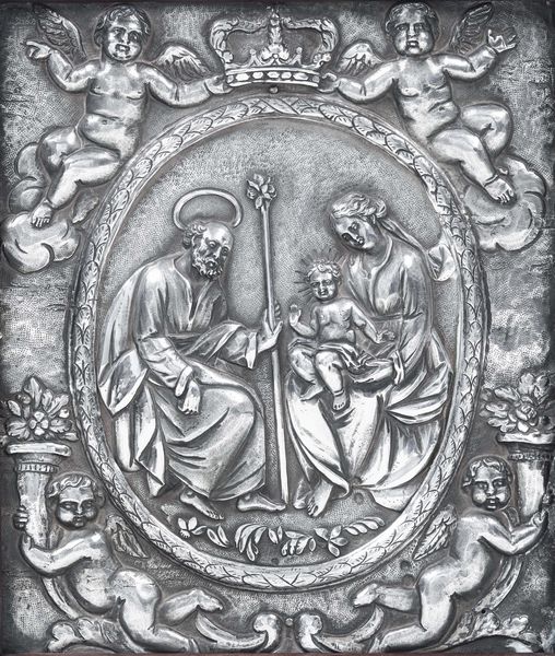 Sacra Famiglia. Placca in argento sbalzato e cesellato. Genova XIX secolo, marchi con croce mauriziana e delfino  - Asta Argenti da collezione | XX secolo - Associazione Nazionale - Case d'Asta italiane