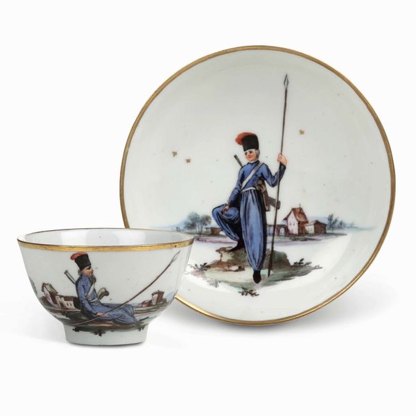 Tazza con piattino<BR>Nove, Manifattura Antonibon-Parolin, 1798 circa<BR>Decorazione di Giovanni Marcon (1771-1830)<BR><BR>  - Asta Maioliche e Porcellane - Associazione Nazionale - Case d'Asta italiane