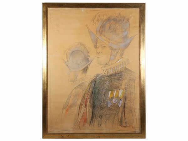 Dina Bellotti : Guardia svizzera 1981  - Asta La collezione Bucciarelli: dipinti, grafiche, edizioni d'artista - Associazione Nazionale - Case d'Asta italiane