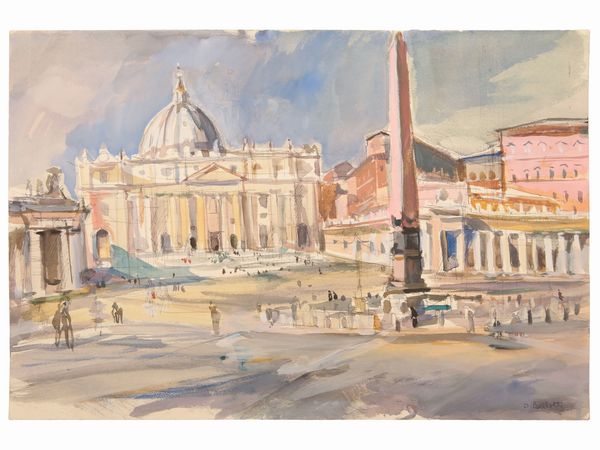 Dina Bellotti : Piazza San Pietro  - Asta La collezione Bucciarelli: dipinti, grafiche, edizioni d'artista - Associazione Nazionale - Case d'Asta italiane