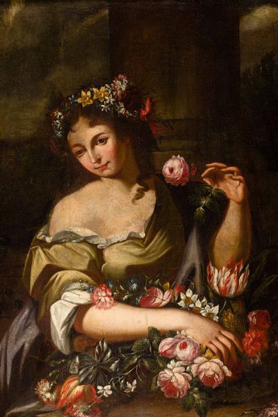 Abraham Brueghel : Figure femminili con composizioni di fiori e frutti  - Asta Old Masters - Associazione Nazionale - Case d'Asta italiane