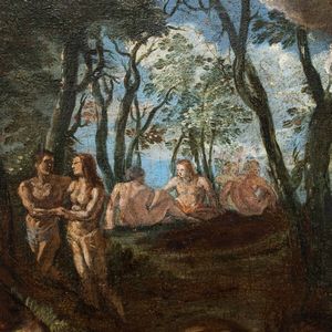 Scuola ferrarese del XVII secolo Il paradiso in terra o let delloro  - Asta Old Masters - Associazione Nazionale - Case d'Asta italiane