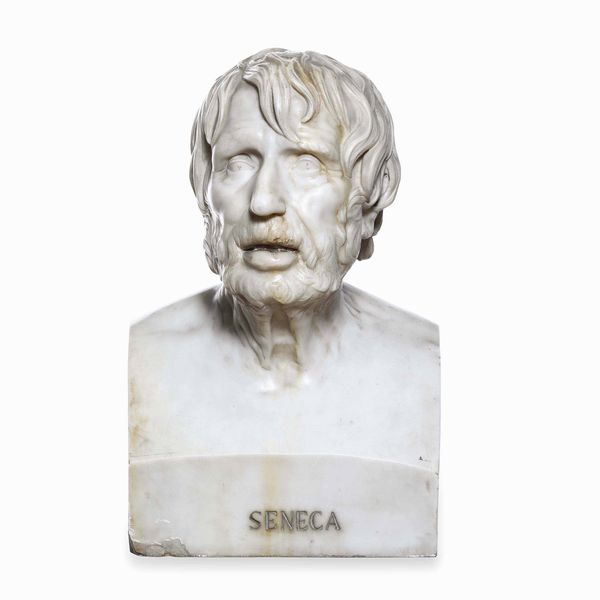 Seneca. Marmo bianco. Scultore romano dellinizio del XIX secolo  - Asta Scultura e Oggetti d'Arte - Associazione Nazionale - Case d'Asta italiane