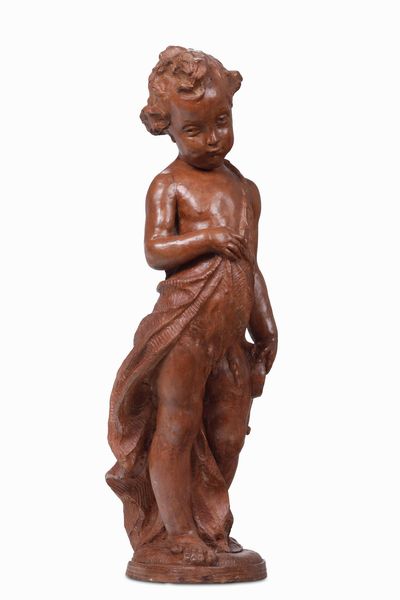 San Giovannino. Terracotta modellata e dipinta. Ferrante Zambini (1878-1949)  - Asta Scultura e Oggetti d'Arte - Associazione Nazionale - Case d'Asta italiane