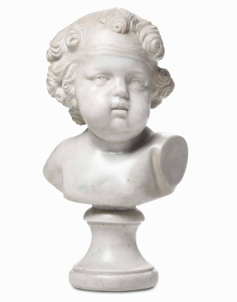 Busto di fanciullo all'antica. Marmo bianco. Scultore barocco del XVIII secolo  - Asta Scultura e Oggetti d'Arte - Associazione Nazionale - Case d'Asta italiane