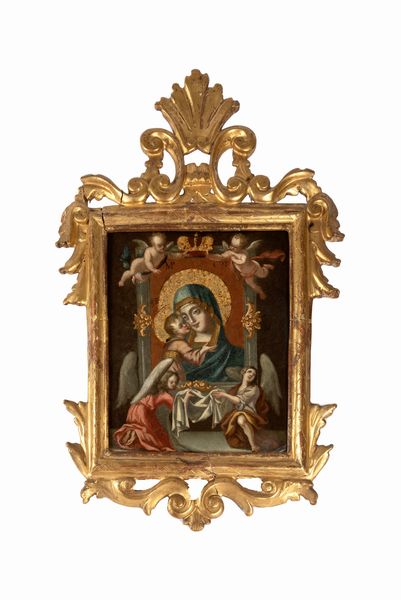 Scuola dell'Italia centrale, secolo XVII : Madonna con Bambino  - Asta Incanti d'arte - Associazione Nazionale - Case d'Asta italiane