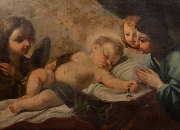 Scuola romana, fine secolo XVII - inizi secolo XVIII : Ges Bambino adorato dagli angeli  - Asta Incanti d'arte - Associazione Nazionale - Case d'Asta italiane