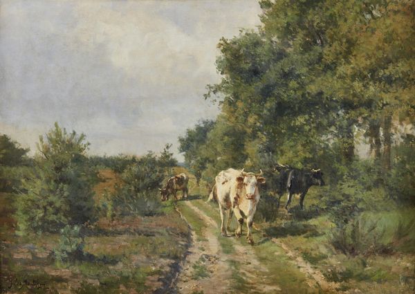 MONTIGNY JULES LEON (1847 - 1899) : Paesaggio con armenti e contadino  - Asta Asta 395 | ARTE ANTICA E DEL XIX SECOLO Online - Associazione Nazionale - Case d'Asta italiane