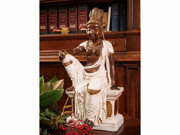 Figura orientale in terracotta smaltata e patinata, Zaccagnini  - Asta L'Arte di Arredare - Associazione Nazionale - Case d'Asta italiane