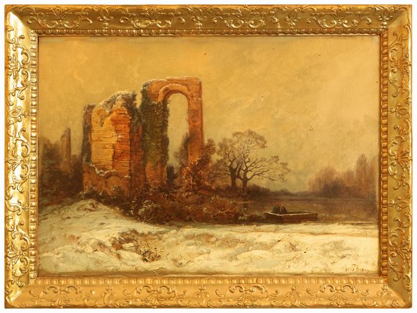 Paesaggio innevato con rovine  - Asta L'Arte di Arredare - Associazione Nazionale - Case d'Asta italiane