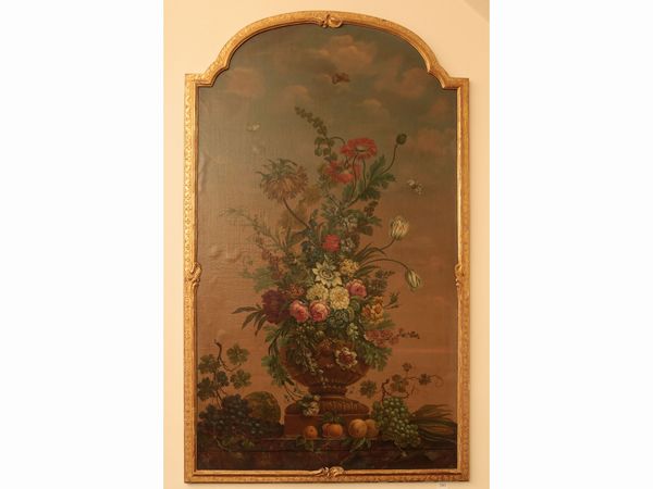 Scuola francese : Trionfo di fiori con frutta e farfalle  - Asta L'Arte di Arredare - Associazione Nazionale - Case d'Asta italiane