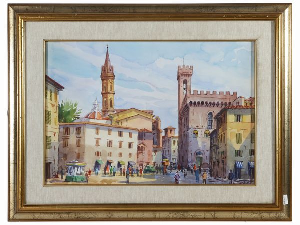 Giovanni Ospitali : Veduta di piazza San Firenze  - Asta L'Arte di Arredare - Associazione Nazionale - Case d'Asta italiane