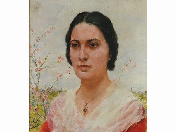 Raffaello Sorbi : Ritratto della Signora Rosetta Mancini in Ricci 1930  - Asta Arte Moderna e Contemporanea - Associazione Nazionale - Case d'Asta italiane