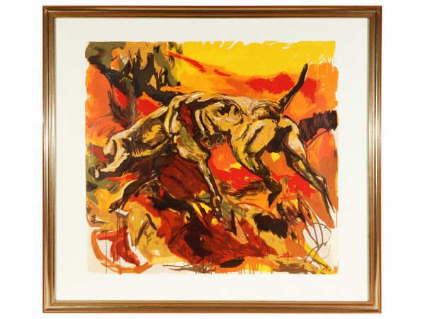 Renato Guttuso : Cane nella campagna romana  - Asta Arte Moderna e Contemporanea - Associazione Nazionale - Case d'Asta italiane