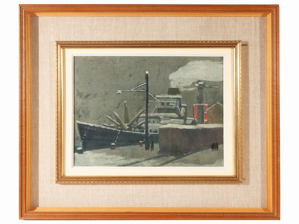 Marcello Boccacci : La nevica Porto doi Mestre 1940  - Asta Arte Moderna e Contemporanea - Associazione Nazionale - Case d'Asta italiane