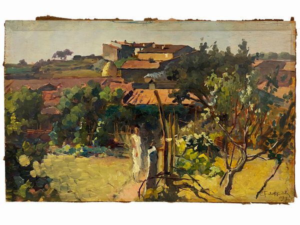 Cafiero Filippelli : Paesaggio campestre con figura 1893  - Asta Arte Moderna e Contemporanea - Associazione Nazionale - Case d'Asta italiane