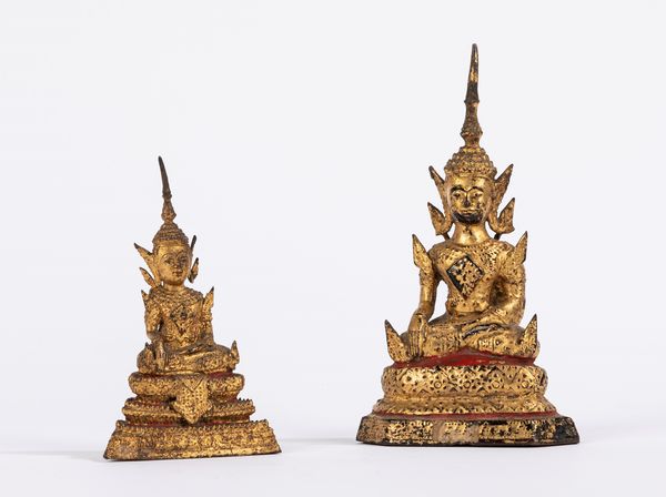 Due sculture in bronzo dorato. Thailandia, periodo Rattanakosin, secolo XIX/XX  - Asta Incanti d'Asia / Arte del sud-est asiatico e Cina - Associazione Nazionale - Case d'Asta italiane