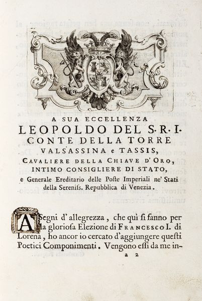 Componimenti poetici per l'elezione della sacra cesarea real maesta' di Francesco Primo imperadore de' romani  - Asta Libri, Autografi e Stampe - Associazione Nazionale - Case d'Asta italiane